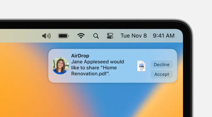 macOS AirDrop notification